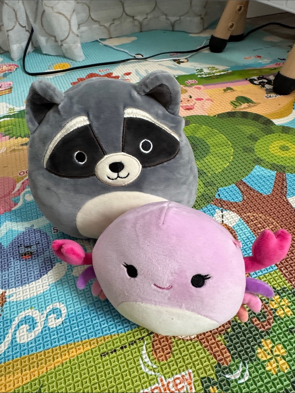 Gray Raccoon & Pink Crab Plush Set - Soft Small Pets Toy